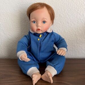 Vintage Porcelain Baby Boy Doll Realistic Blue Eyes Red Hair Signed Dianna E